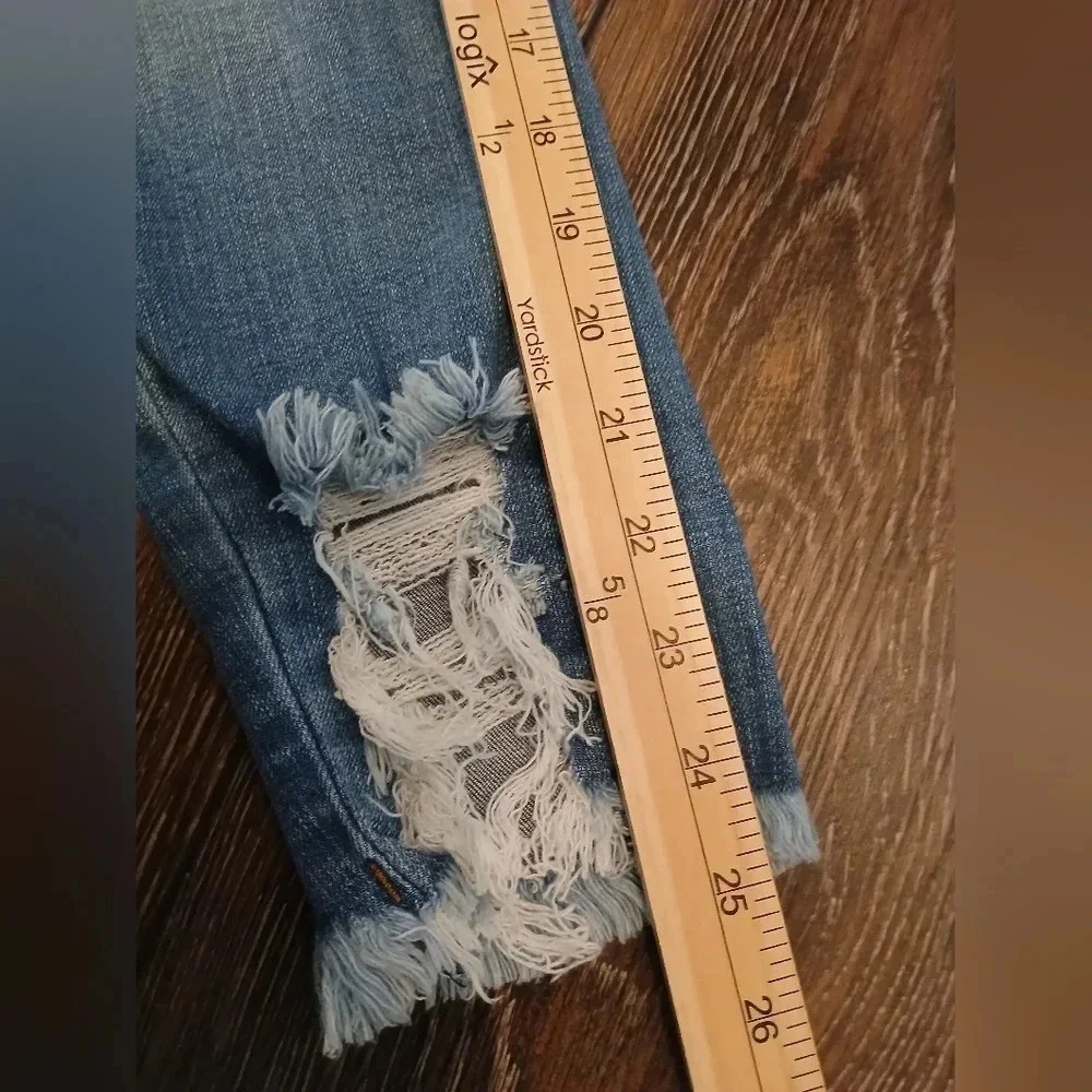 Machine Nouvelle Raw Hem Distressed Ankle Cropped Jeans Womens 6 Boho Cowgirl - Picture 6 of 9